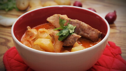 Hot traditional Thai beef massaman curry, thai cuisine