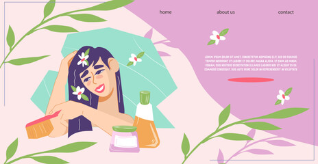 Obraz na płótnie Canvas Hair care beauty procedures website banner template for beauty salon.