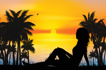 cute girl on beach silhouette graphic © Curut Design Store