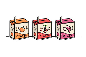 Hand drawn orange, cherry, grape milk