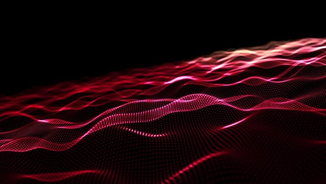 Abstract seamless loop of mesh glowing  red dot wave  digital abstract luxurious sparkling wave particles flow background,Motion of digital data flow.big data background concept. Cyber or technology b