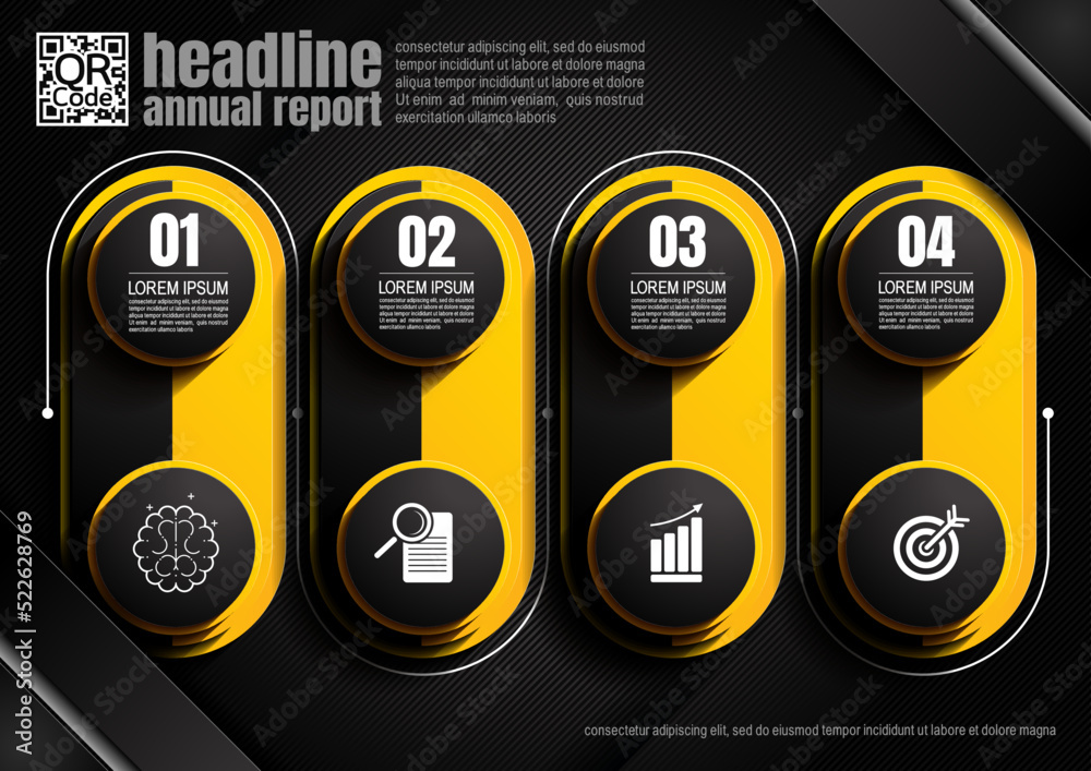 Wall mural infographics design, 4 process chart diagram template for presentation workflow, abstract timeline e