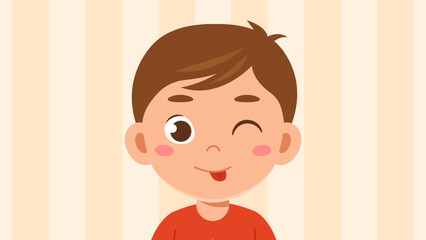 Child expresses different emotions. Portrait of funny guy teenager or preschooler with his tongue hanging out. Positive winking character. Design for social networks. Cartoon flat vector illustration