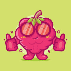 cool raspberry fruit character mascot with thumb up hand gesture isolated cartoon in flat style design
