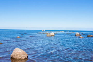 Ladoga lake on sunny day with blue water and sky