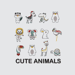 Cute animals set pattern print vector