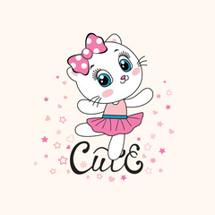 Cute little cat cartoon vector