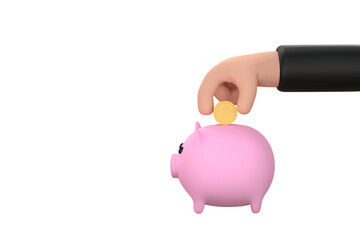cartoon hand drop piggy bank saving money. Business finance planner.