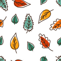 Fototapeta na wymiar Autumn leaves hand drawn seamless pattern