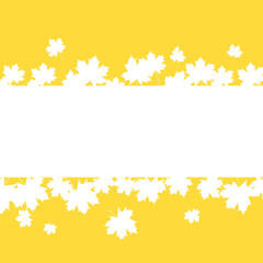 Autumn yellow background with white silhouette leaves and a place for text