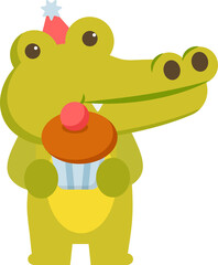 Crocodile Holding Cupcake Illustration