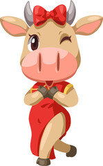 Ox Wearing Cheongsam Clothes