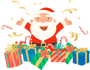 Santa Claus Character with Gift Boxes Illustration