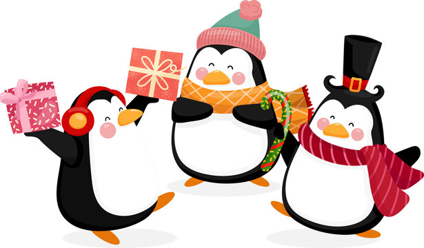 Penguin Character with Gift Boxes Illustration