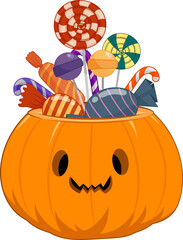 Candy in Pumpkin for Halloween Decorative Element