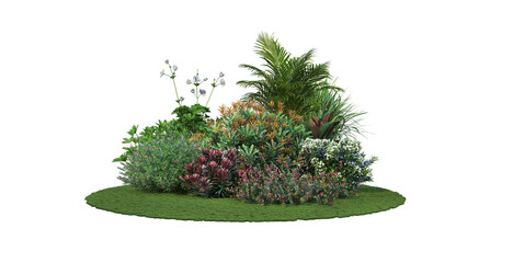Garden with shrubs and flowers on a transparent background
