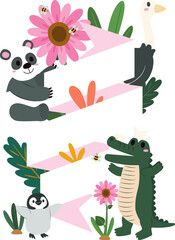 Fototapeta na wymiar Panda and crocodile with banner