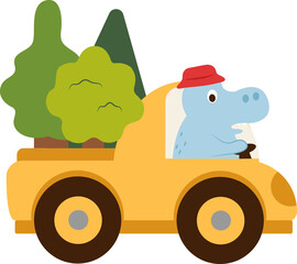 Dinosaur riding a car illustration