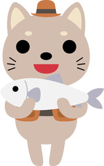 Cartoon cat fishing illustration
