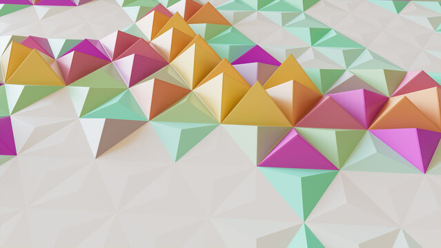 Multicolored Abstract Surface with Tetrahedrons. Modern, Bright 3d Texture.