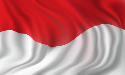 Bendera Indonesia (translation: Flag of Indonesia). Realistic Indonesian flag in wavy rectangle shape. Suitable for the background of the 17 August celebration of Indonesia independence day. 