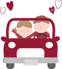 Couple ride a car illustration