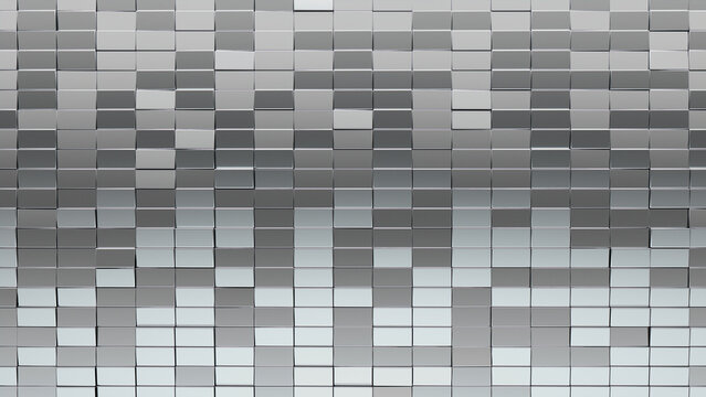 Polished Tiles arranged to create a Luxurious wall. Silver, 3D Background formed from Rectangular blocks. 3D Render