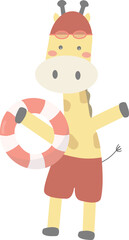 Cartoon giraffe with rubber ring illustration