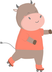 Cartoon cow on roller skates illustration