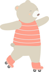 Cartoon bear on roller skates illustration