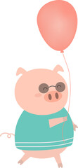 Cartoon pig holding balloon illustration
