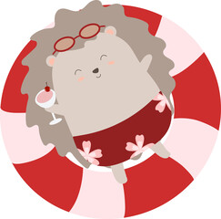 Cartoon porcupine on rubber ring illustration