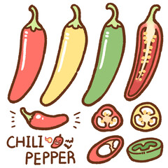 chili pepper cartoon drawing set