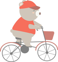 Cartoon bear rides bicycle illustration