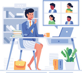 Office worker video conference via laptop