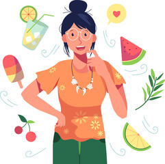 Woman in summer with fruits