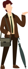 Cartoon businessman with umbrella