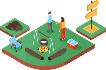 Camping travel outdoor active isometric
