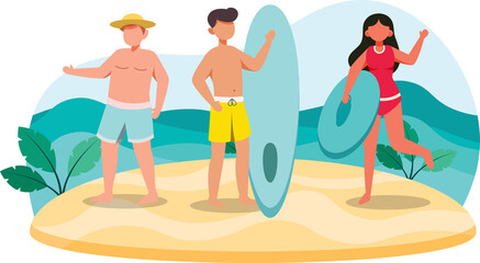 People bathing suits on the beach