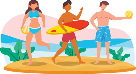 People bathing suits on the beach