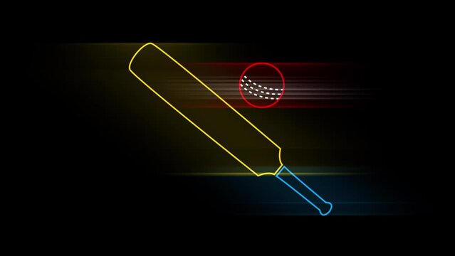 Cricket Bat and Ball in Neon Style