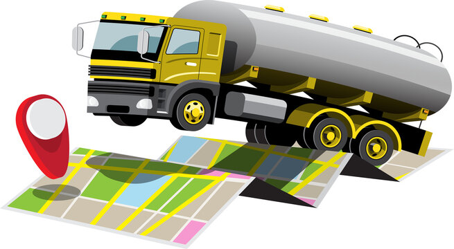 Tank Truck With GPS Map Illustration