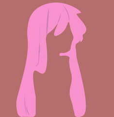 PInk silhouette of a girl in profile with long hair