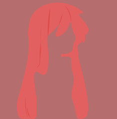 The red silhouette of a girl in profile with long hair