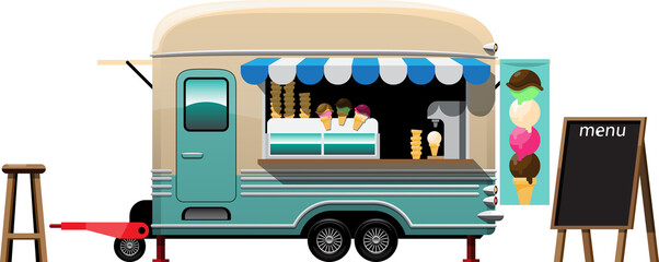 Cartoon food truck vehicle - Ice cream store