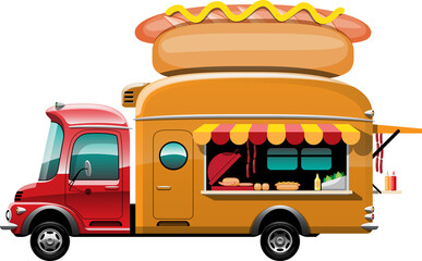 Cartoon food truck vehicle - Hot dog store