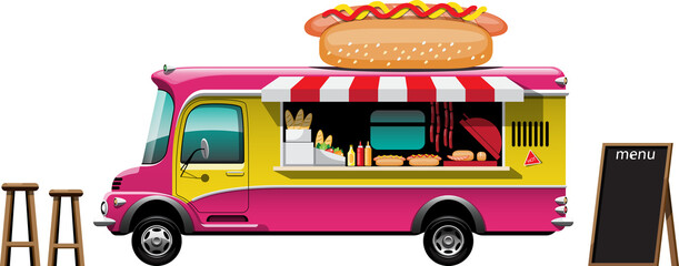 Cartoon food truck vehicle - Hot dog store