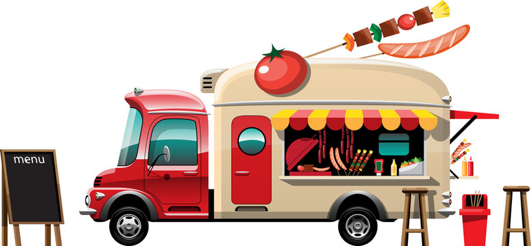 Cartoon Food Truck Vehicle - BBQ Store