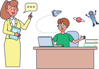Teacher teaching student at classroom