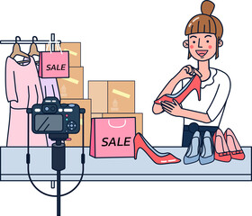 Woman character selling product online